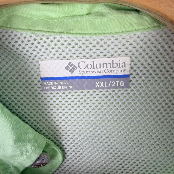 Columbia PFG Mens XXL Lime Green Short Sleeve Button Down Fishing Shirt Vented - Picture 2 of 7